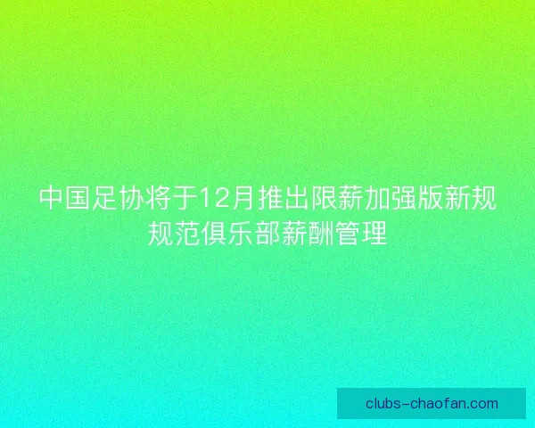 中国足协将于12月推出限薪加强版新规规范俱乐部薪酬管理